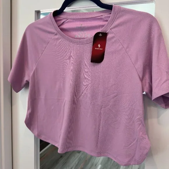 Santiny Purple Size xs Womens Crop Top Athletic Wear Workout Shirt NWT - Picture 4 of 5